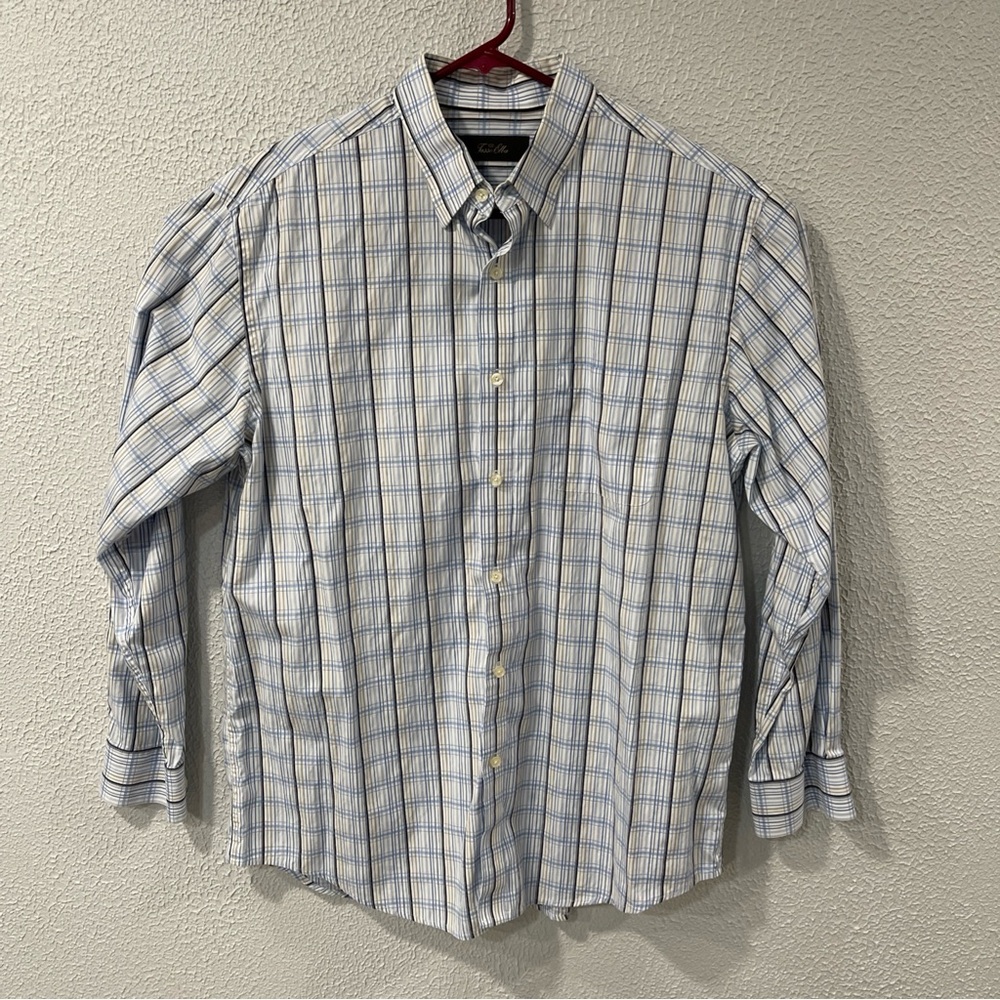 Tasso Elba Mens Button Up Dress Shirt Cotton Size Large Long Sleeves Plaid